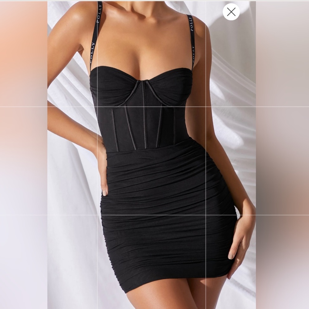 Oh Polly - Mesh Bodycon Corset Mini Dress in Black - US 8- (worn once)